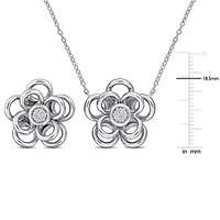 2-Piece Set of Diamond Flower Earrings & Pendant with Chain in Sterling Silver - 18 in