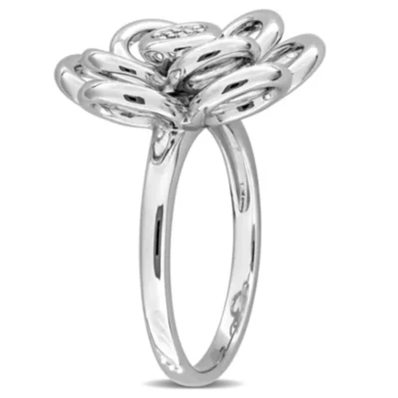 3-Piece Set of Diamond Flower Earrings Ring & Pendant with Chain Sterling Silver - 18