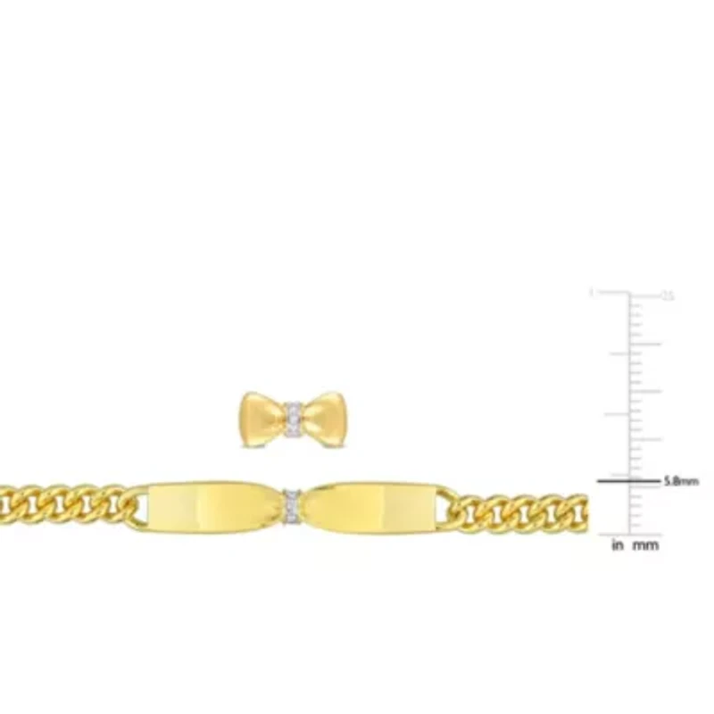 2-Piece Set of Diamond Curb Link Bow Earrings & Bracelet in Yellow Plated Sterling Silver - 7.5 in
