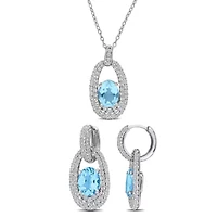 2-Piece Set of Sky Blue Topaz & White Topaz Earrings & Pendant with Chain in Sterling Silver - 18 in