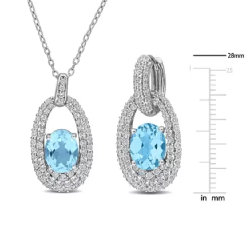 2-Piece Set of Sky Blue Topaz & White Topaz Earrings & Pendant with Chain in Sterling Silver - 18 in