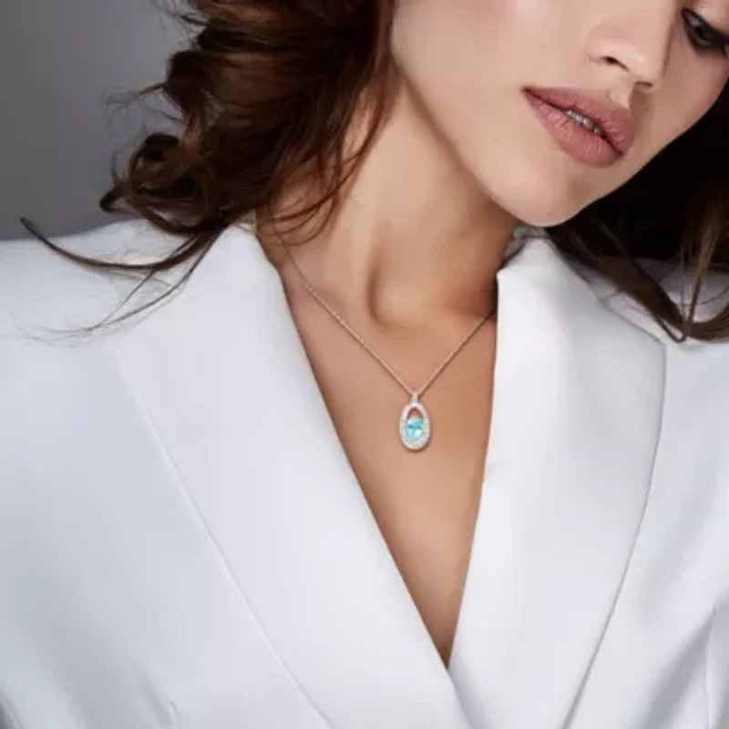 2-Piece Set of Sky Blue Topaz & White Topaz Earrings & Pendant with Chain in Sterling Silver - 18 in