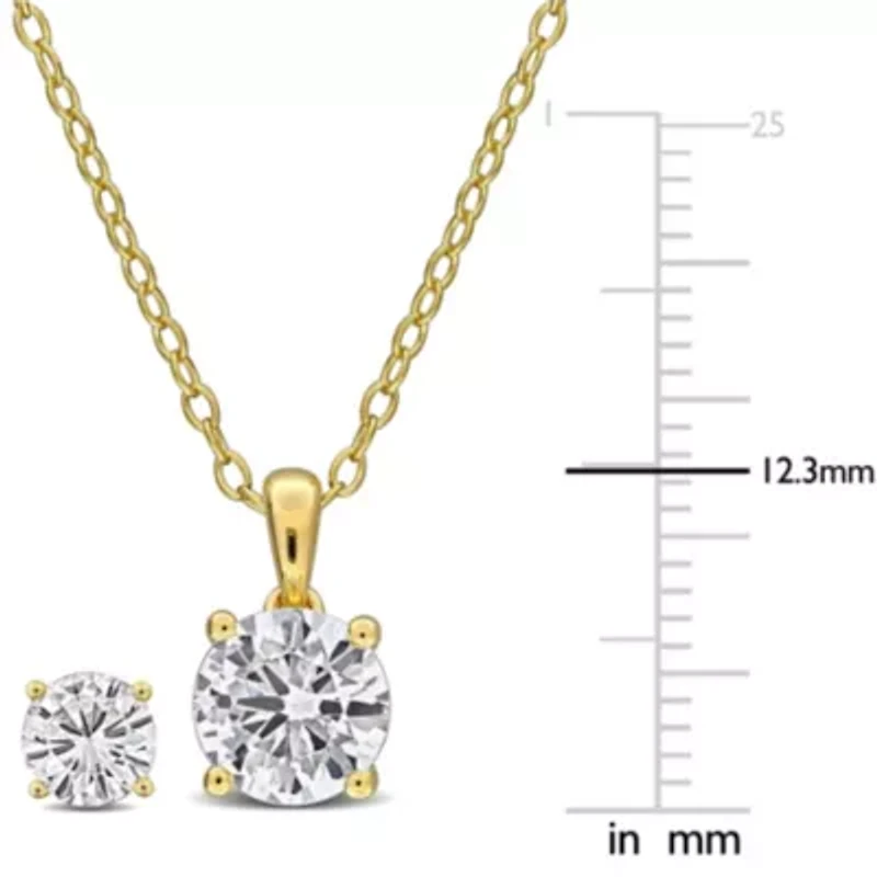 Lab Created 2-Piece Set of Created White Sapphire Solitaire Earrings & Pendant with Chain in Yellow Plated Sterling Silver - 18 in