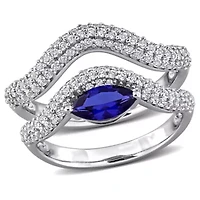Lab Created 2-Piece Set of Blue & White Sapphire Topaz Curved Ring Sterling Silver