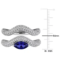 Lab Created 2-Piece Set of Blue & White Sapphire Topaz Curved Ring Sterling Silver