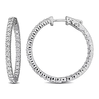 Lab Created Lab Grown Diamond Hoop Earrings in 14k White Gold