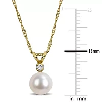6.5-7mm Freshwater Cultured Pearl & Diamond Accent Pendant with Chain in 14k Yellow Gold
