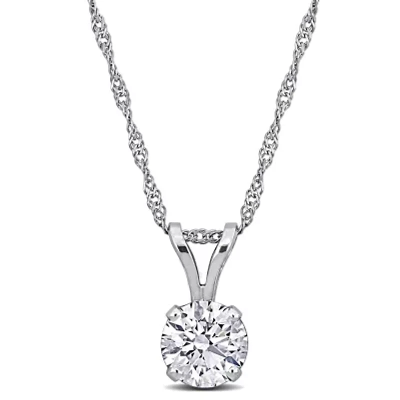 Lab-Grown Diamond Solitaire Pendant with Chain in 14k White Gold