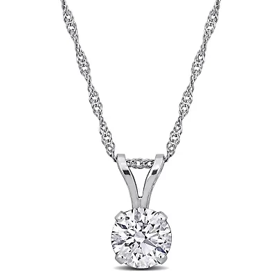 Lab-Grown Diamond Solitaire Pendant with Chain in 14k White Gold