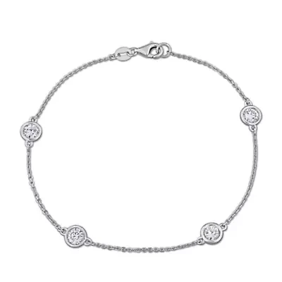 Lab-Grown Diamond 4-Stone Station Bracelet in 14k White Gold - 7.25 in