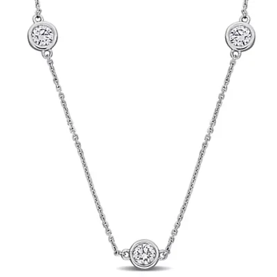 Lab-Grown Diamond Station Necklace in 14k White Gold - 16 in + 2 ext.