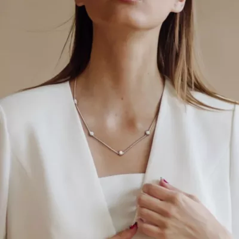 Lab-Grown Diamond Station Necklace in 14k White Gold - 16 in + 2 ext.