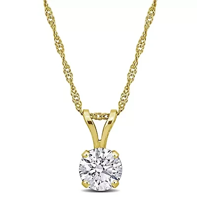 Lab Grown Diamond Solitaire Pendant With Chain in 14k Yellow Gold- in