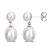 8-8.5mm Freshwater Cultured Pearl Drop Earrings in Sterling Silver