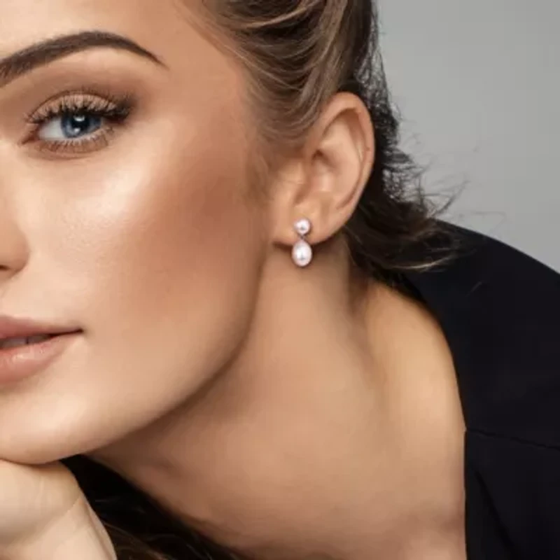 8-8.5mm Freshwater Cultured Pearl Drop Earrings in Sterling Silver