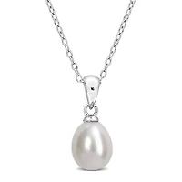 8-8.5mm Cultured Freshwater Rice Pearl Pendant with Chain in Sterling Silver - 18 in