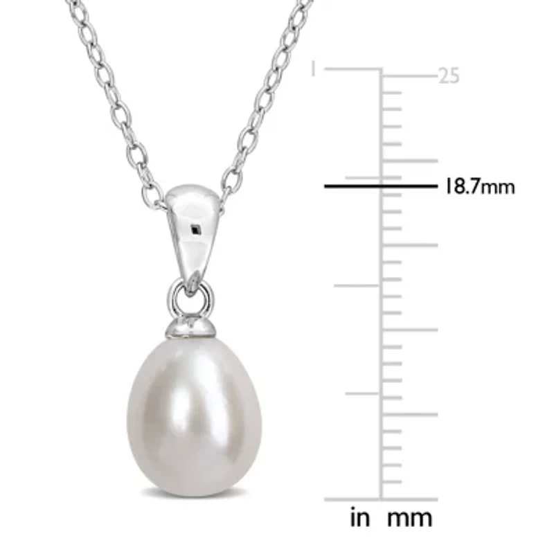 8-8.5mm Cultured Freshwater Rice Pearl Pendant with Chain in Sterling Silver - 18 in
