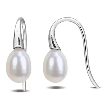 6-7mm Freshwater Cultured Pearl Curved Shepherd Hook Earrings in Sterling Silver