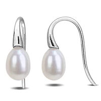 6-7mm Freshwater Cultured Pearl Curved Shepherd Hook Earrings in Sterling Silver