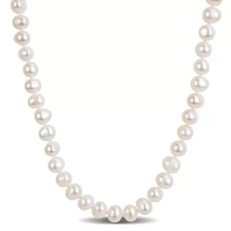8mm Freshwater Cultured Pearl Necklace in Sterling Silver- 18 in