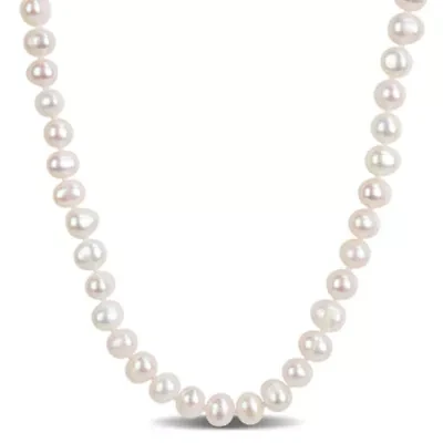 8mm Freshwater Cultured Pearl Necklace in Sterling Silver- 18 in