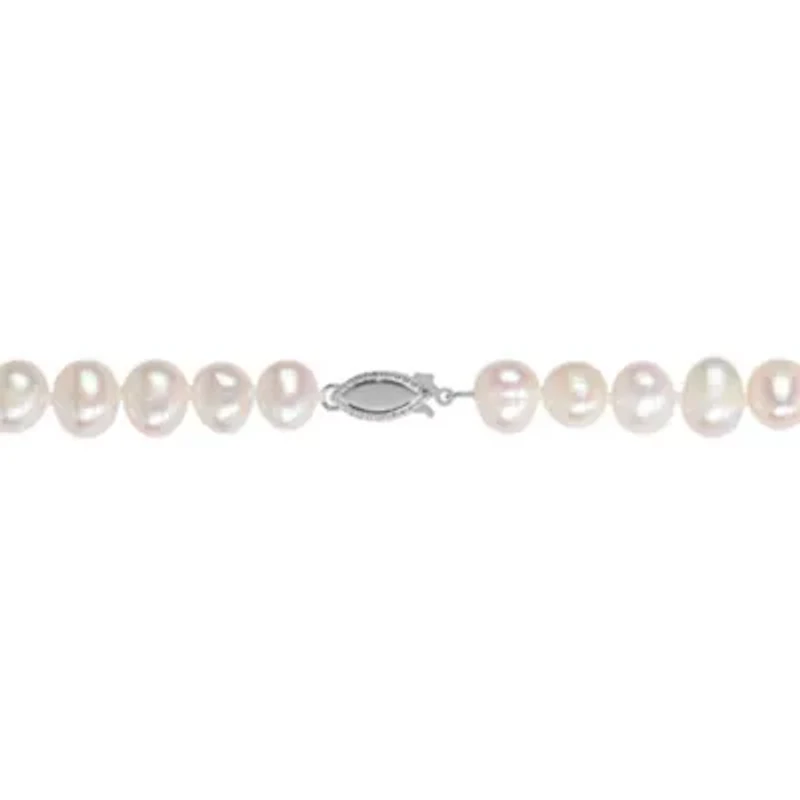 8mm Freshwater Cultured Pearl Necklace in Sterling Silver- 18 in