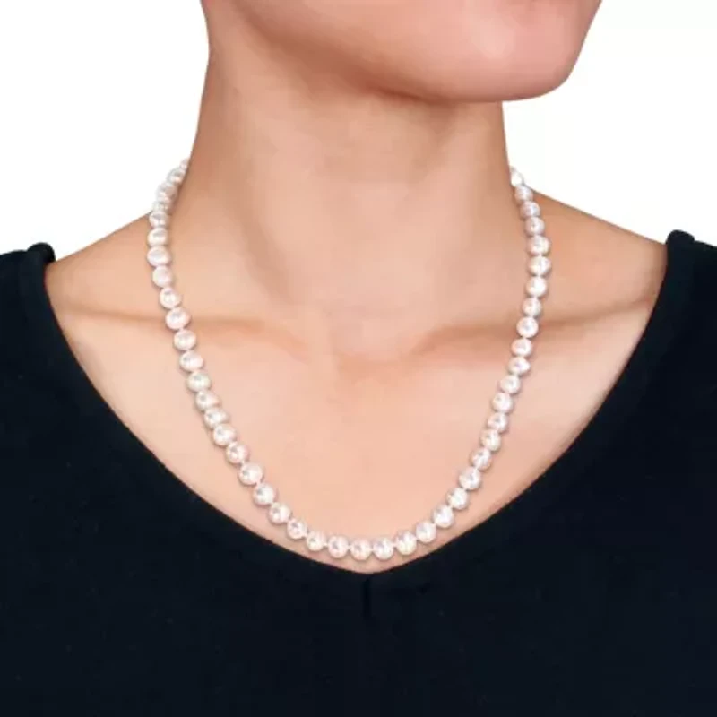 8mm Freshwater Cultured Pearl Necklace in Sterling Silver- 18 in