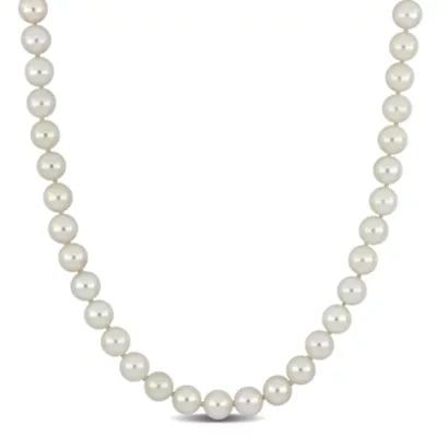 6.5-7mm Chinese Akoya Cultured Pearl Necklace in 14k Yellow Gold- in