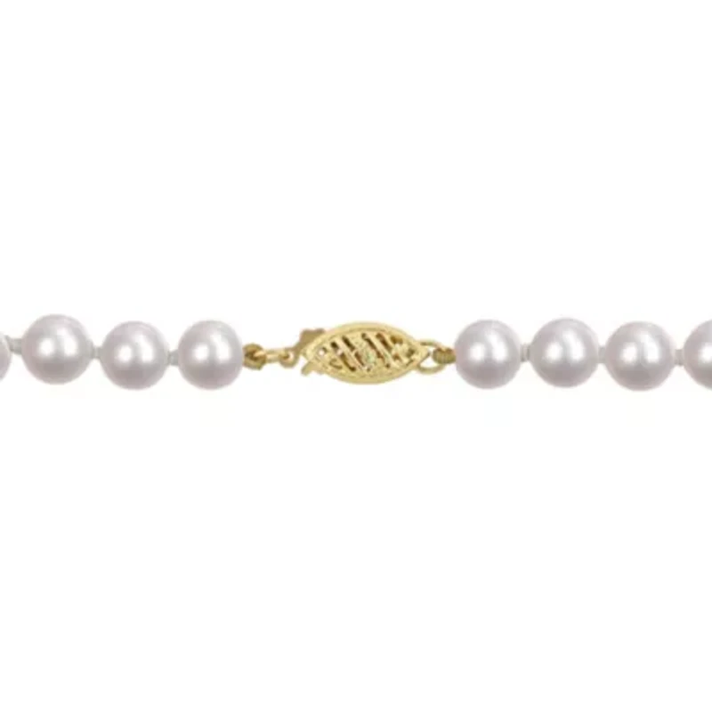 6.5-7mm Chinese Akoya Cultured Pearl Necklace in 14k Yellow Gold- 18 in