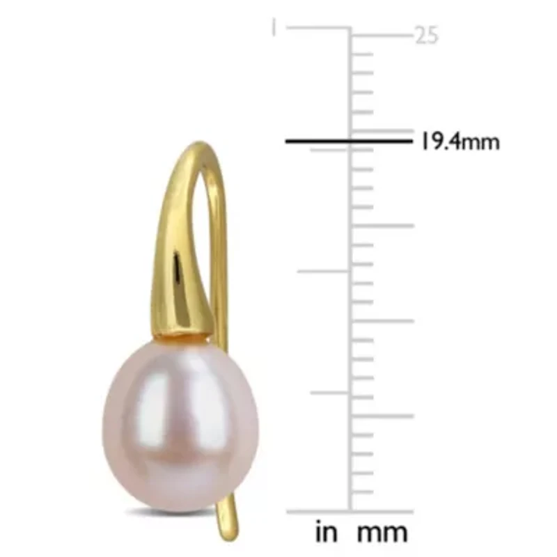 7-8mm Purple Freshwater Cultured Pearl Curved Shepherd Hook Earrings in Yellow Plated Sterling Silver