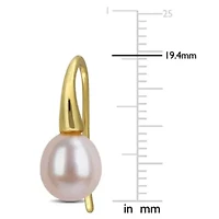 7-8mm Purple Freshwater Cultured Pearl Curved Shepherd Hook Earrings in Yellow Plated Sterling Silver