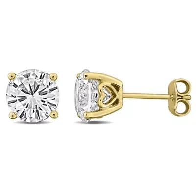 Lab Created White Sapphire Solitaire Earrings in Yellow Plated Sterling Silver