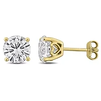 Lab Created White Sapphire Solitaire Earrings in Yellow Plated Sterling Silver