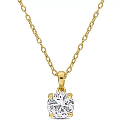 Lab Created Created White Sapphire Solitaire Pendant with Chain in Yellow Plated Sterling Silver - 18 in