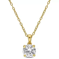 Lab Created Created White Sapphire Solitaire Pendant with Chain in Yellow Plated Sterling Silver - 18 in