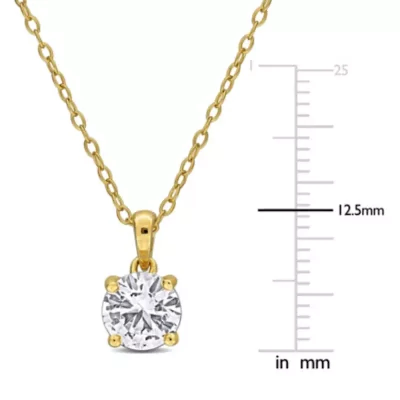 Lab Created Created White Sapphire Solitaire Pendant with Chain in Yellow Plated Sterling Silver - 18 in