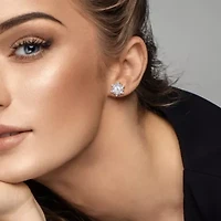 Lab Created 7-7.5mm Freshwater Cultured Pearl & Created White Sapphire Floral Earrings in Sterling Silver