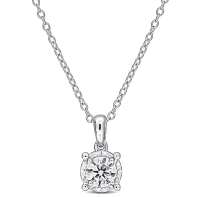 Lab-Grown Diamond Solitaire Pendant with Chain in Sterling Silver