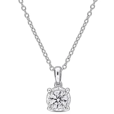 Lab-Grown Diamond Solitaire Pendant with Chain in Sterling Silver