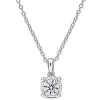Lab-Grown Diamond Solitaire Pendant with Chain in Sterling Silver