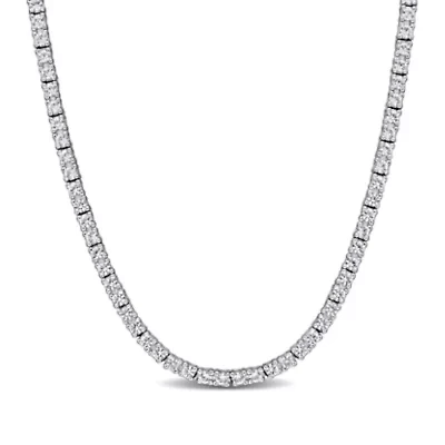 Lab Created Created White Sapphire Tennis Necklace in Sterling Silver - 16.5 in