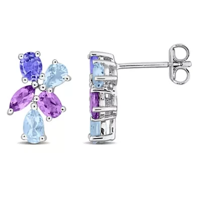 Sky Blue Topaz Tanzanite & Amethyst Post Earrings in Sterling Silver