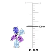 Sky Blue Topaz Tanzanite & Amethyst Post Earrings in Sterling Silver