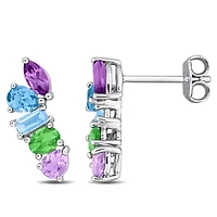 Multi-Shaped Multi-Gesmtone Drop Earrings in Sterling Silver