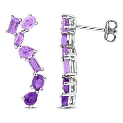 Multi-Amethyst Post Earrings in Sterling Silver