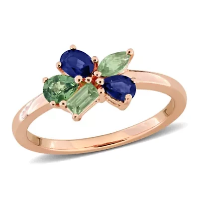 Multi-Color Sapphire Ring Rose Plated Sterling Silver