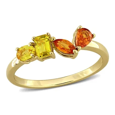 Multi-Color Sapphire Ring Yellow Plated Sterling Silver