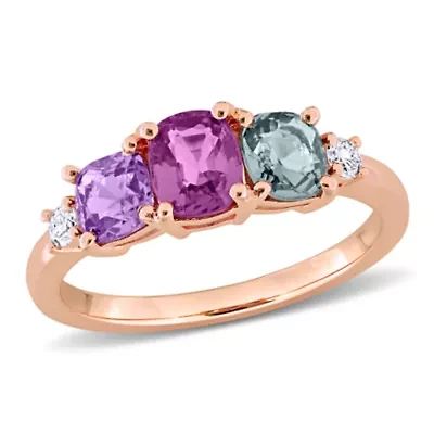 Lab Grown Diamond & Multi-Color Spinel Ring Rose Plated Sterling Silver