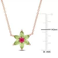 Ruby & Green Sapphire Necklace in Rose Plated Sterling Silver - 17 in