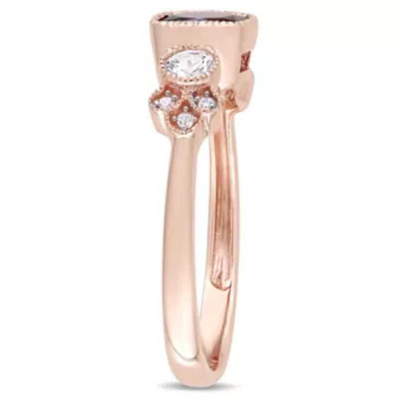 Lab Created Garnet, White Sapphire & Diamond Accent Ring 10k Rose Gold